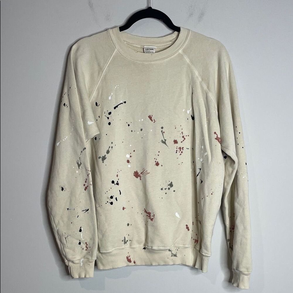 I Stole My Boyfriends Shirt Cream Paint Splatter Crewneck Sweatshirt Medium